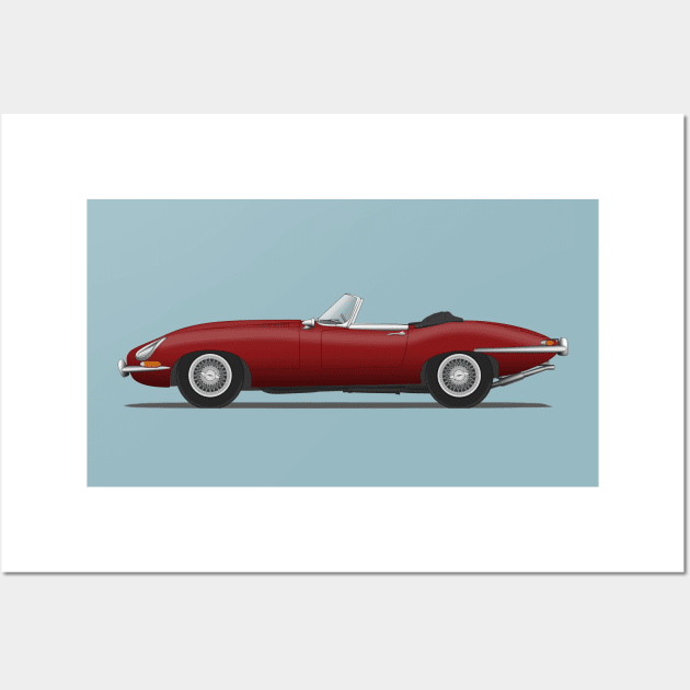 Jaguar E Type Roadster Maroon Wall Art by SteveHClark